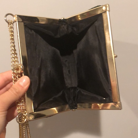 Vintage Dark Green Velvet Gold Chain Mini Bag - Picture 4 of 5